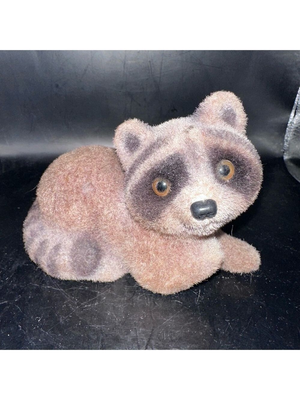 Vintage Excellent Condition Flocked Raccoon Figure Made in Hong Kong